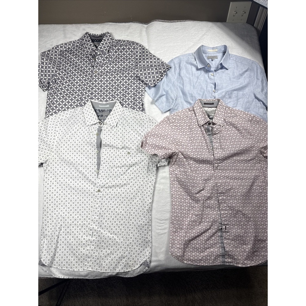 Ted Baker Lot of 4 Men Short Sleeve Shirt Size 2 Small Button Down Floral Linen